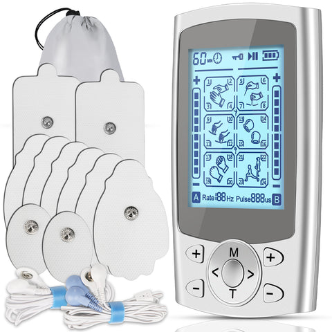CESLIFF Dual Independent Channel 24 Modes TENS EMS Unit Muscle Stimulator, Rechargeable Electric Pulse Massager TENS Unit with Memory Function for Pain Relief with 10 Pcs Electrodes Pads