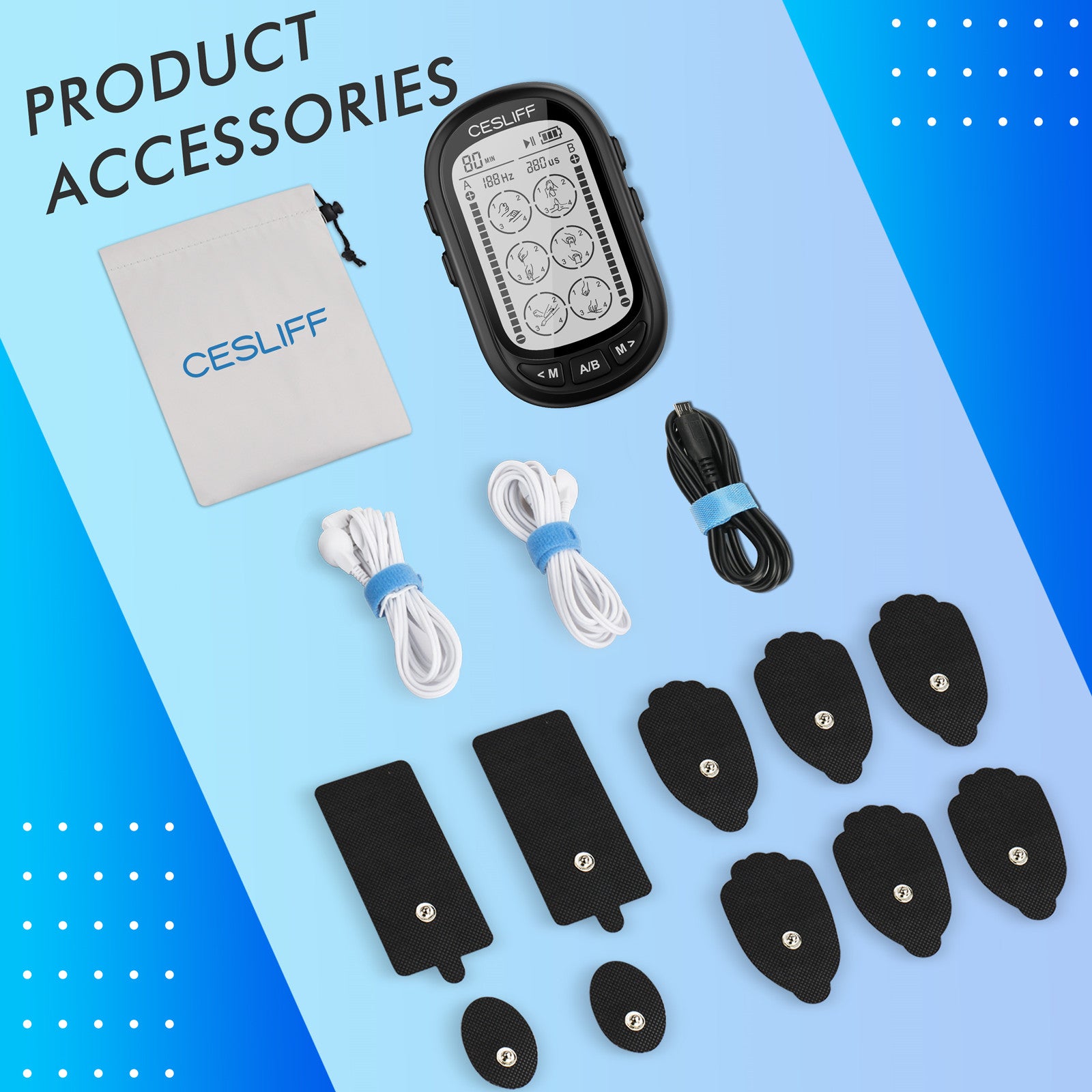 CESLIFF Dual Independent Channel 24 Modes TENS EMS Unit Muscle Stimulator,  Rechargeable Electric Pulse Massager TENS Unit with Memory Function for